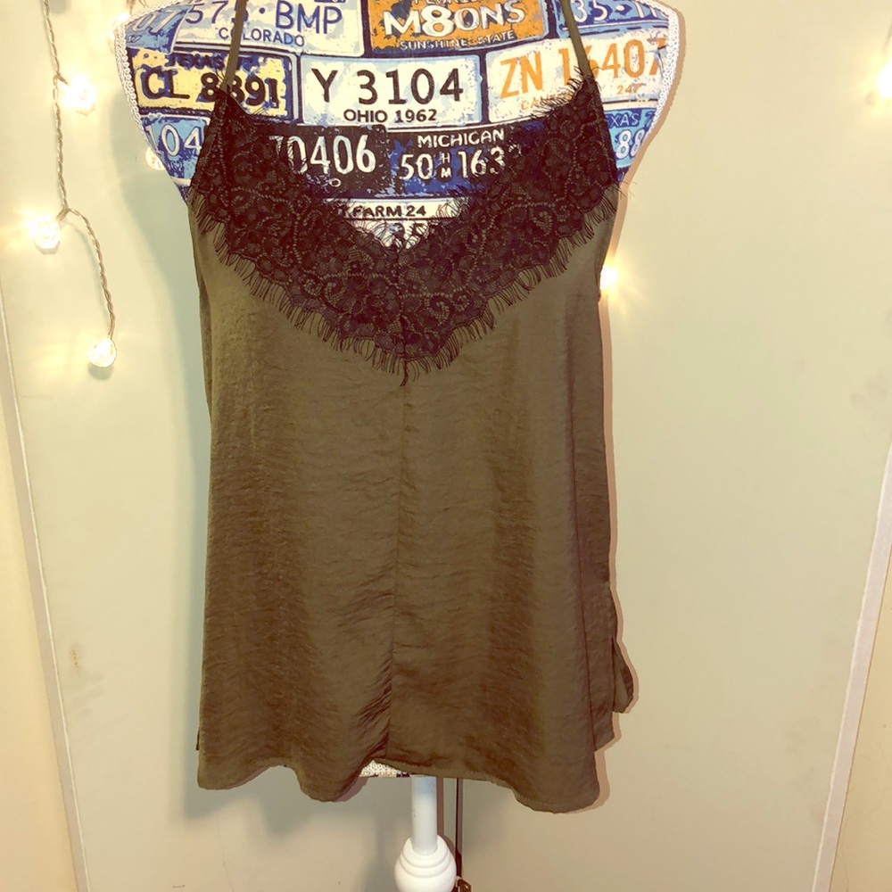 Green V- neck laced spaghetti strap top